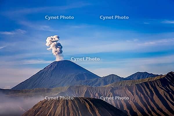 Early morning after sunrise view of the spectacular Gunung Bromo and Sumeru volcanoes in Java, Indonesia [IBR123713313]