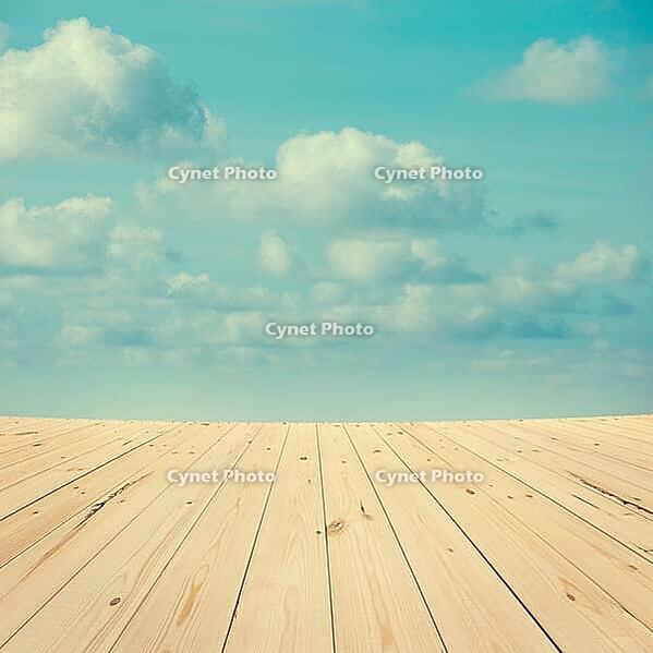 Mid air high sky view from wooden platform, sunrise with blue sky white cloud [IBR123713352]