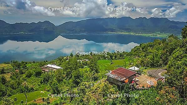 Indonesian home above volcanic Lake Maninjao in Sumatra Island, Indonesia, Asia [IBR123713386]