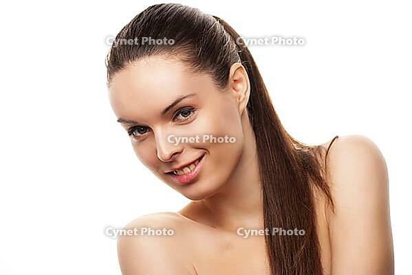 Beautiful woman&#39, s face with clean skin - isolated on white [IBR123723163]
