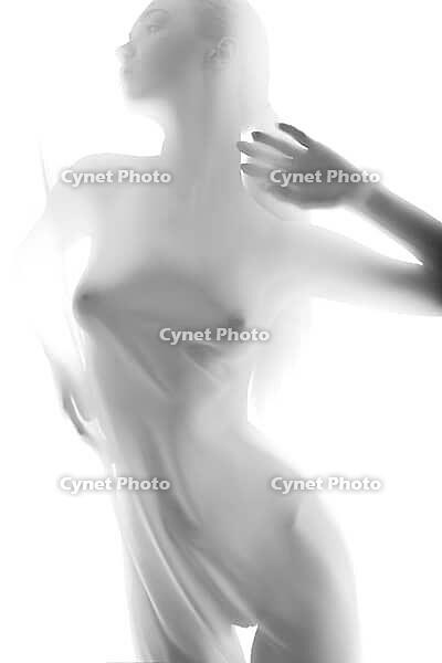 Silhouette of young sexy woman on white background leaning back. Studio shot [IBR123723183]