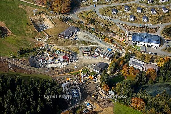 View the ski lifts in front of next season in Winterberg, Winterberg, Hochsauerland, North Rhine-Westphalia, Germany, Europe, aerial view, birds-eyes view, aerial photography, aerial photography, overview, overview, bird's eye view [IBR112876046]