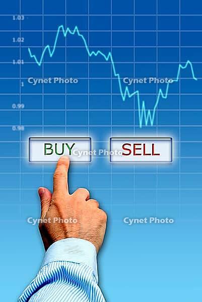 Concept for stock market bullish with a stock broker hand pushing a buy button [IBR123760803]