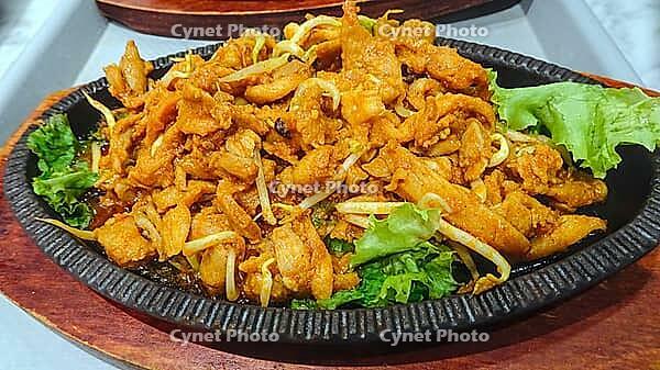 A plate of fried chicken and fresh vegetables, a delicious Asian dish, Singapore, Singapore [IBR123769642]