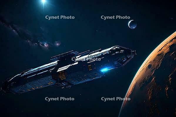 Alien spaceship approaching a extrasolar planet, AI generated [IBR123769671]