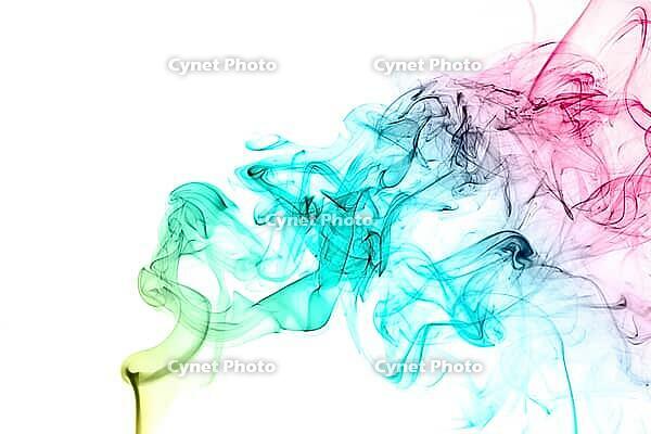 Abstract color smoke flow on white background [IBR123878824]