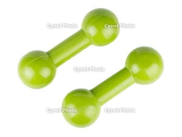 Green dumbbells for fitness isolated on white background [IBR123878830]