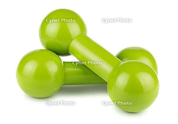Pair of green dumbbells for fitness isolated on white background [IBR123878831]