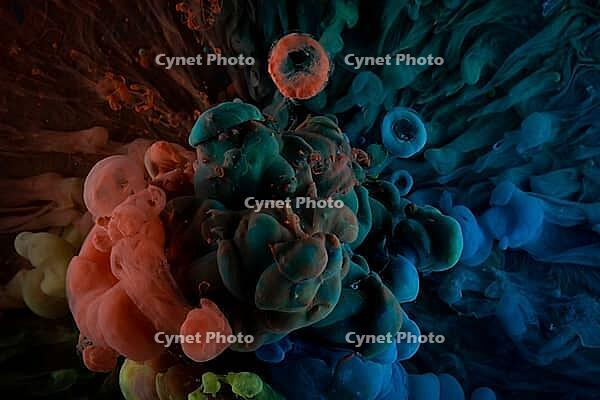 Abstract acrylic paint color swirls in water, shot from below, background [IBR123878837]