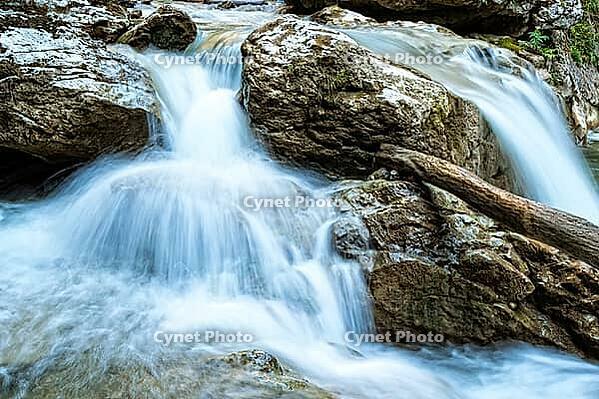 Raging clean fresh mountain river flowing between rocks [IBR123878913]