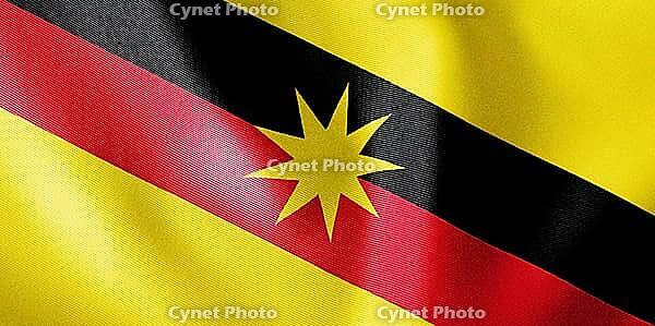 Sarawak State Flag Featuring Hornbill Symbol of Strength and Unity [IBR123893283]