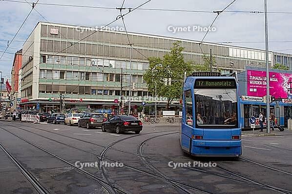 Tram traffic at the main train station in Munich, tram, public transport, public transport, infrastructure, traffic, big city, urban, Bavaria, Germany [IBR112941795]