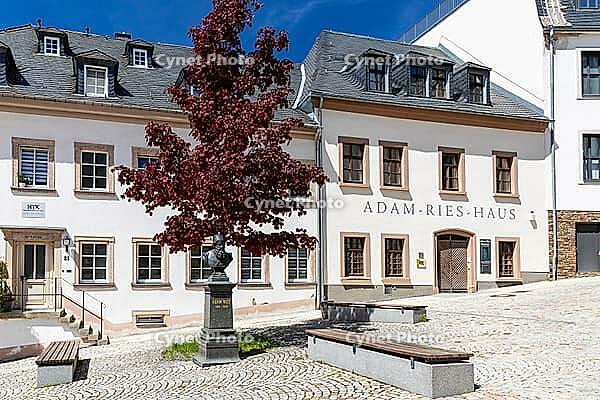 Karlsplatz with Adam Ries House and Memorial in Annaberg, Annaberg-Buchholz, Ore Mountains, Saxony, Germany [IBR123911467]