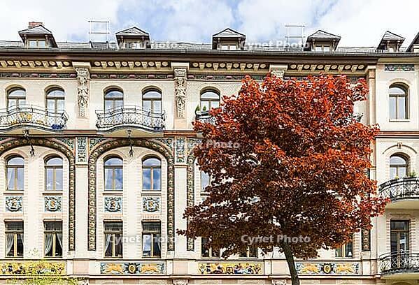 Majolica houses by architect Reinhold Siebert, richly decorated town houses in early Art Nouveau, residential complex, Art Nouveau villas and Wilhelminian era buildings on the Kaßberg, Chemnitz, Saxony, Germany [IBR123911488]