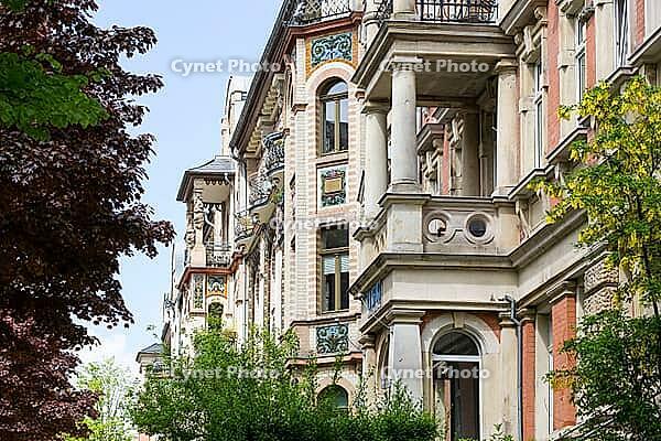 Majolica houses by architect Reinhold Siebert, richly decorated town houses in early Art Nouveau, residential complex, Art Nouveau villas and Wilhelminian era buildings on the Kaßberg, Chemnitz, Saxony, Germany [IBR123911490]