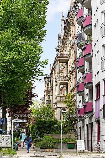 Majolica houses by architect Reinhold Siebert, richly decorated town houses in early Art Nouveau, residential complex, Art Nouveau villas and Wilhelminian era buildings on the Kaßberg, Chemnitz, Saxony, Germany [IBR123911493]
