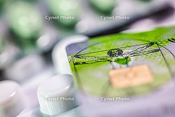Electronic health card, health insurance card with tablets, medicine, close-up, studio shot, Germany [IBR123999886]