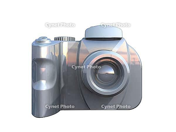 3d render of DSLR camera isolated on white background viewed from front [IBR124036420]