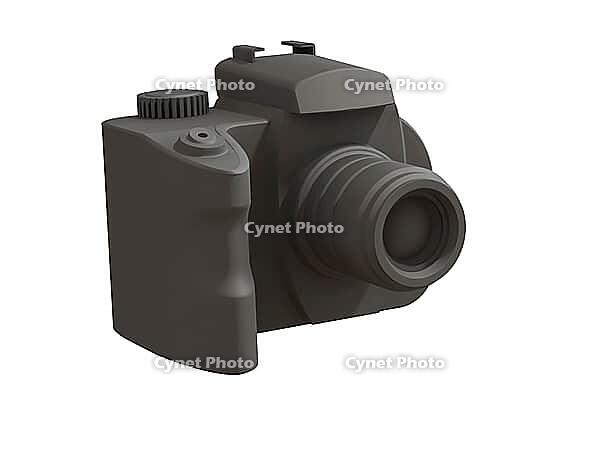 3d render of DSLR camera isolated on white background viewed from front [IBR124036421]