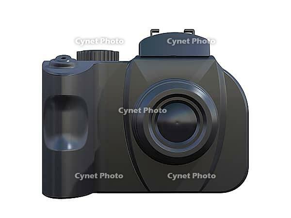 3d render of DSLR camera isolated on white background viewed from front [IBR124036422]