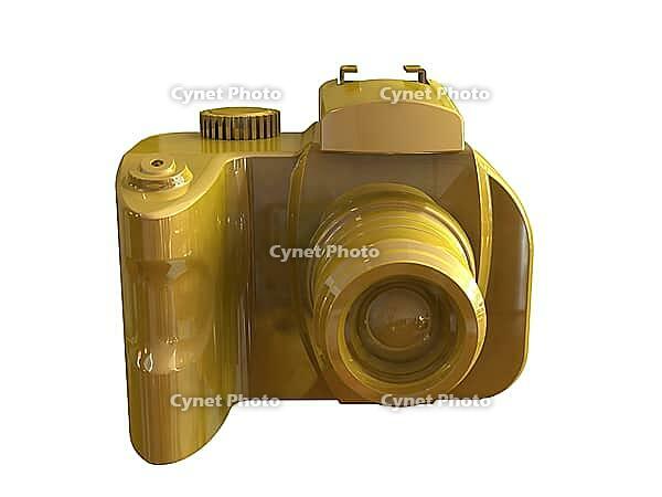 3d render of DSLR camera isolated on white background viewed from front [IBR124036423]