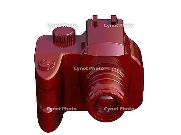 3d render of DSLR camera isolated on white background viewed from front [IBR124036424]