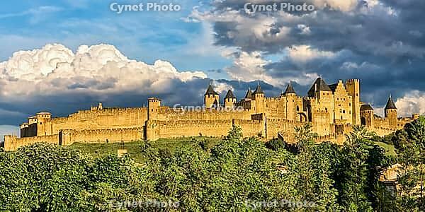 Medieval town of Carcassonne at sunset, France [IBR124072701]