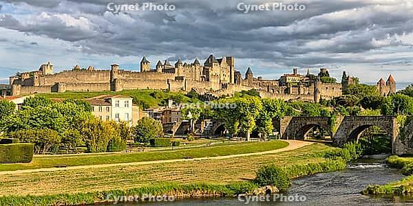 Medieval town of Carcassonne at sunset, France [IBR124072703]