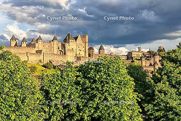Medieval town of Carcassone at sunset, France [IBR124072704]