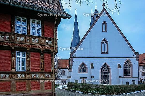 Old Latin School half-timbered house, today town museum, St Nicolai Church, Alfeld (Leine), Hildesheim district, Lower Saxony, Germany [IBR124083607]