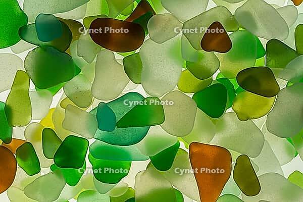 Colourful broken glass cut by the sea, sea glass, sea glass, beach glass, from the North Sea [IBR124084171]