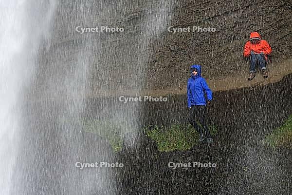 Tourists at Kvernufoss Waterfall, Skogafoss, South Iceland, Iceland [IBR124192763]