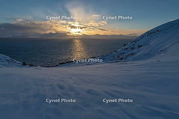View from Söröya across the Norwegian Sea to Loppa, Finnmark, Norway, February 2019 [IBR124200489]
