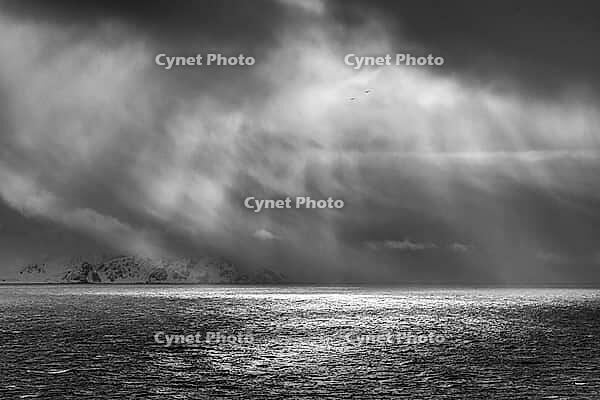 Dramatic lighting over the Norwegian European Sea, Söröya, Finnmark, Norway, March 2019 [IBR124200497]