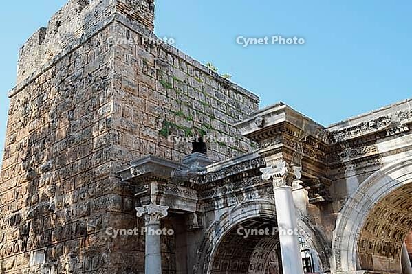 Hadrian's Gate, Antalya landmark. Ancient construction of the Gate of Hadrian [IBR124200539]