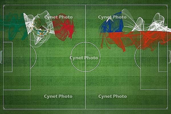 Mexico vs Chile Soccer Match, national colors, national flags, soccer field, football game, Competition concept, Copy space [IBR124240887]