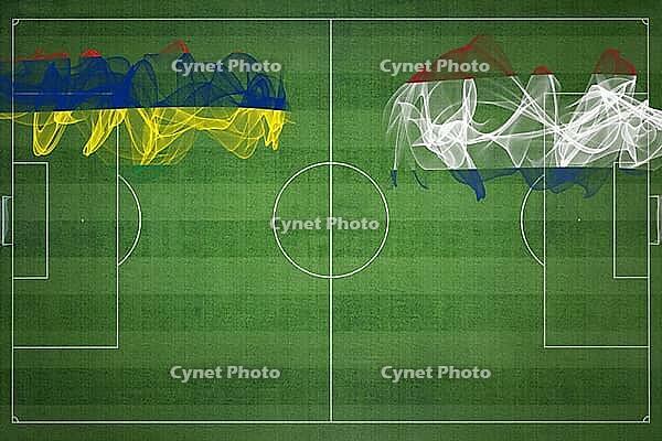 Mauritius vs Netherlands Soccer Match, national colors, national flags, soccer field, football game, Competition concept, Copy space [IBR124240889]