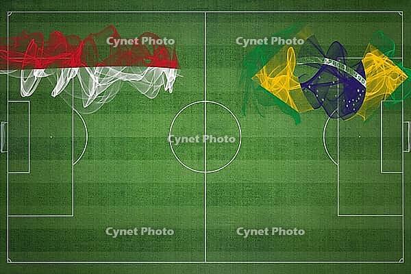 Monaco vs Brazil Soccer Match, national colors, national flags, soccer field, football game, Competition concept, Copy space [IBR124240890]