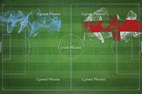 Micronesia vs England Soccer Match, national colors, national flags, soccer field, football game, Competition concept, Copy space [IBR124240895]
