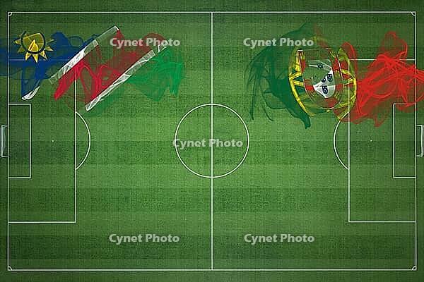 Namibia vs Portugal Soccer Match, national colors, national flags, soccer field, football game, Competition concept, Copy space [IBR124240899]