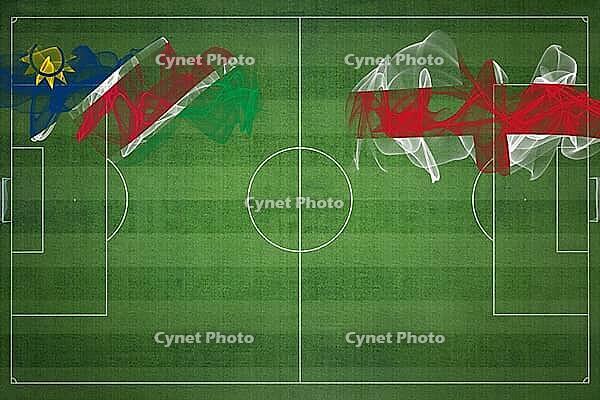 Namibia vs England Soccer Match, national colors, national flags, soccer field, football game, Competition concept, Copy space [IBR124240901]