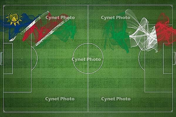Namibia vs Italy Soccer Match, national colors, national flags, soccer field, football game, Competition concept, Copy space [IBR124240902]