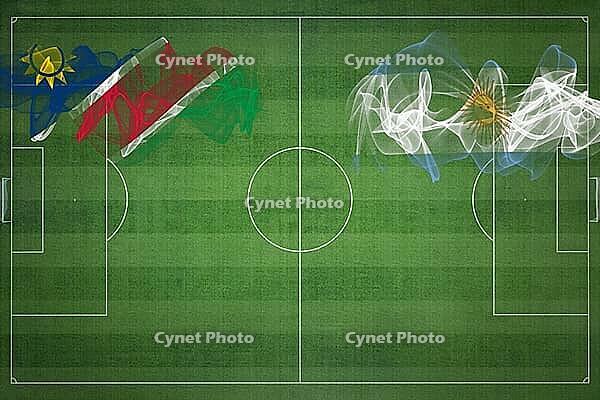 Namibia vs Argentina Soccer Match, national colors, national flags, soccer field, football game, Competition concept, Copy space [IBR124240907]
