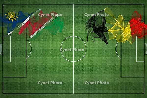 Namibia vs Belgium Soccer Match, national colors, national flags, soccer field, football game, Competition concept, Copy space [IBR124240908]