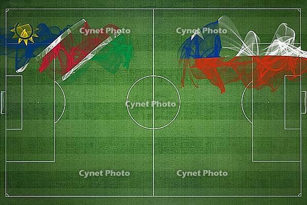 Namibia vs Chile Soccer Match, national colors, national flags, soccer field, football game, Competition concept, Copy space [IBR124240909]