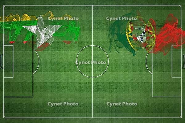 Myanmar vs Portugal Soccer Match, national colors, national flags, soccer field, football game, Competition concept, Copy space [IBR124240910]