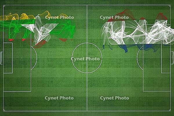 Myanmar vs Netherlands Soccer Match, national colors, national flags, soccer field, football game, Competition concept, Copy space [IBR124240911]