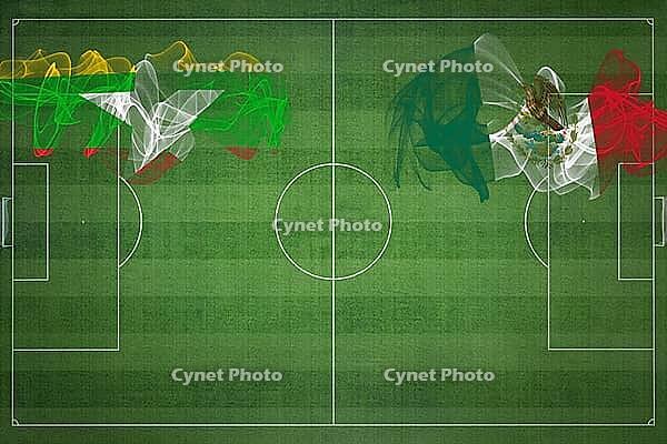 Myanmar vs Mexico Soccer Match, national colors, national flags, soccer field, football game, Competition concept, Copy space [IBR124240915]