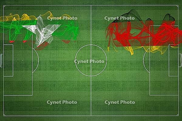 Myanmar vs Germany Soccer Match, national colors, national flags, soccer field, football game, Competition concept, Copy space [IBR124240916]