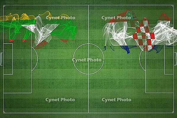 Myanmar vs Croatia Soccer Match, national colors, national flags, soccer field, football game, Competition concept, Copy space [IBR124240921]
